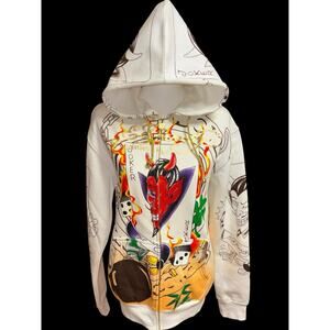 Vintage Y2K Ed Hardy Christian Audigier Zip Up Hoodie Skull Joker Tattoos NWT